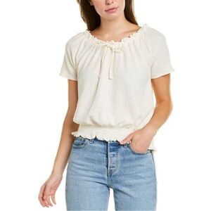 Madewell Peasant Cropped Gauze Boho Drawstring Top Off White Cotton Size Small